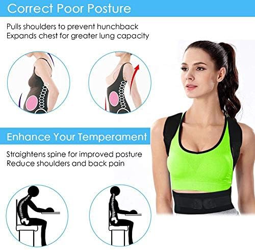 Thoracic Back Brace Posture Corrector - Magnetic Support for Neck Shoulder Upper and Lower Back Pain Relief - Perfect Posture Brace for Cervical Lumbar Spine - Fully Adjustable Belt (Black, Small)