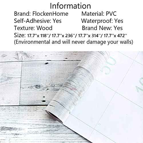 17.7"x 118" Peel and Stick Wallpaper Self-Adhesive Shiplap Light Grey/White Distressed Wood Plank Removable repasted Decorative