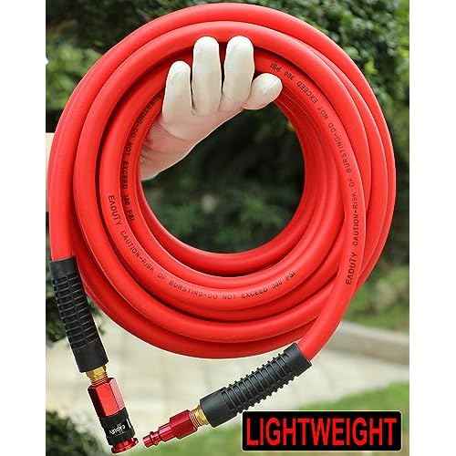 Hybrid Air Hose 1/4 In. x 50 ft, Lightweight, Flexible, Durable Air Compressor Hose with Aluminum Universal Quick Coupler and Industrial Plug, Red