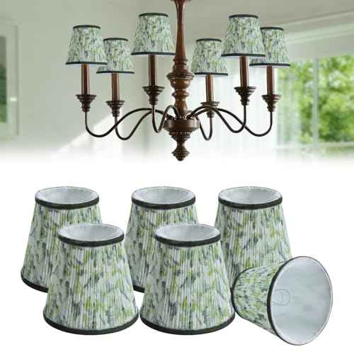 Fuloon Chandelier Lamp Shades, Clip on Small Sconce Lamp Shades, Suit for Candelabra Bulbs in Modern/European/French Country/Farmhouse Decoration, 3.5x4.3x4.9 in(6 Pack, Chiffon Green Painted)