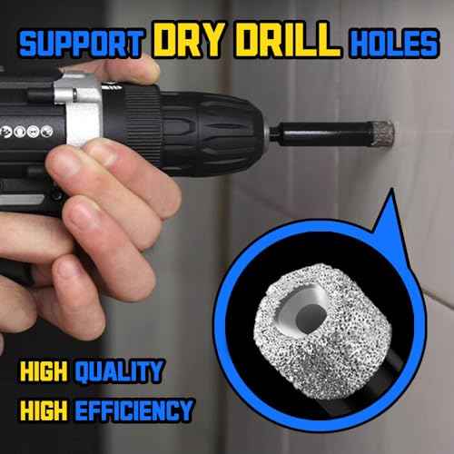 Dry Diamond Core Drill Bits Set 5PCS, 1/4" Carbide Drill Tile Hole Saws Vacuum Brazed with Hex Shank for Ceramic, Porcelain Tiles, Marble, Granite, Quartz, Glass, Hard Materials.