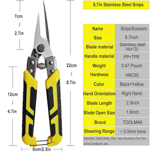 Heavy Duty Industry Scissors 8.7 Inch Aviation Tin Snips Straight Metal Cutter with Comfort Grip and Stainless Steel Blades Multifunction Cutting