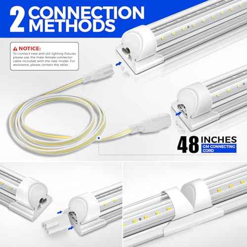 Barrina 5000K 2FT LED Shop Light, 3000LM, 20W, T8 Shop Lights for Garage, Workbench, Cabinet, Workshop, Room, LED Tube Lights, Linkable Ceiling Light Fixture with Built-in ON/Off Switch, ETL, 4 Packs