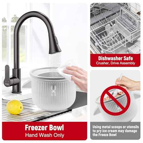 Ice-Cream-Maker-Attachment for Kitchen Aid, 2Qt IceCream Bowl Compatible with 4.5/5Qt and 6Qt KitchenAid Stand Mixers, Frozen Yogurt Ice Cream & Sorbet Gelato Maker, Not Fit Artisan Mini 3.5Qt Mixer