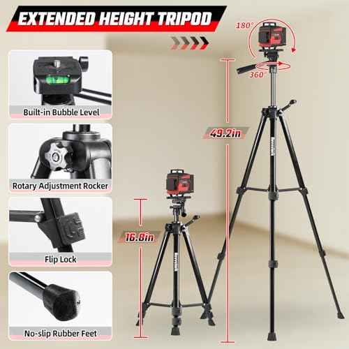 Laser Level with Tripod, 4x360¡Æ Green Line Laser Tool with Self-Leveling & Manuel Models, Remote/Touch Control, Rechargeable Battery for Picture Hanging, Tile, Home Renovation (Bag Included)