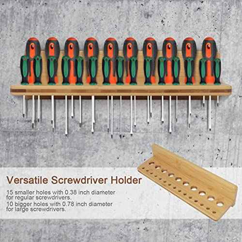 Wall Mounted Screwdriver Rack, Bamboo Pliers Holder Hammer Wall Rack Tools Storage for Garage Workshop - 3 Pack