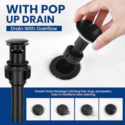 Matte Black Bathroom Faucet with Pull Down Sprayer, 6 Water Mode, Single Handle, 1 or 3 Hole Bathroom Sink Faucet with Pop Up Drain for RV Bar Laundry Vanity