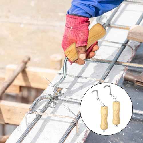 Therwen 1002 Pcs Tie Wire and Wire Twister Set 1000 Pcs 6 Inch 16 Gauge Double Loop Bar Ties Tool 2 Pake with Wooden Grip Handle for Securing Concrete Steel Construction(Silver)