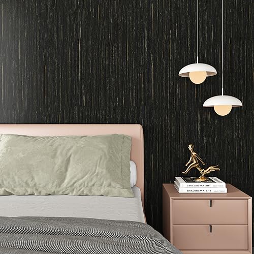 Livelynine Textured Black and Gold Wallpaper Peel and Stick Black and Gold Contact Paper for Cabinets Countertops Desk Covering Waterproof Renter Friendly Wallpaper for Bathroom Apartment 15.8X78.8