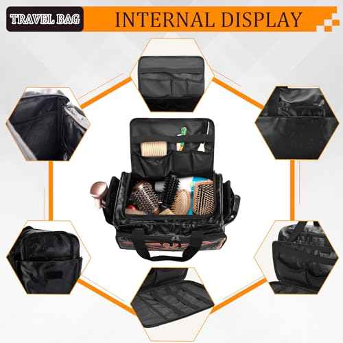 PRO Large Capacity Barber Bag - Multi-Pocket Salon Organizer with Protective Lining, Thermal Pockets & Scissor Holder, Waterproof PU Leather for Hair Stylists & Personal Grooming (Black)