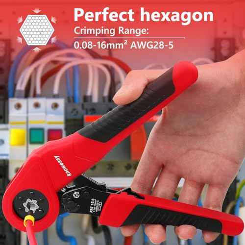 Knoweasy 16-6 Ferrules Crimp Tool and Hexagonal Wire Ferrule Crimper Used for 28-5 AWG/0.08-16mm©÷ Cable End Sleeves Hexagonal Ferrule Crimper