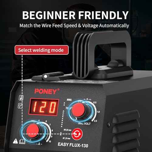 PONEY 120A Flux Core MIG Welder 110V - 3 in 1 Gasless MIG/Stick/Lift TIG Welding Machine with Synergic Control IGBT Inverter Multi-process Portable Wire Feed Welder