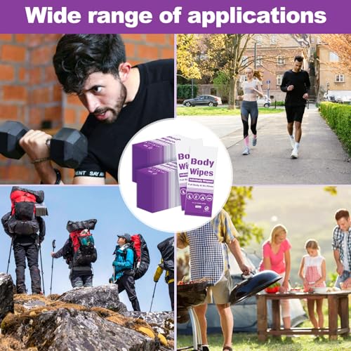 200Pcs Disposable Body Wipes, 7.8 x 9.8 inch Individually Wrapped Bath Wipes for Women and Men, No Rinse-Free Large Body Bath Shower Wipes for Home Travel Hotel Outdoors Camping After Gym ((Purple)
