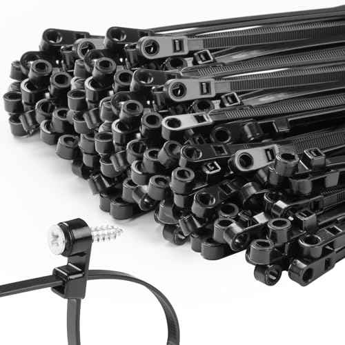 1000 PCS 12 inch Black Zip Ties with Screw Hole 70lbs Mountable head Cable Ties Straps Multipurpose Heavy Duty Nylon Cable Zip Ties with Screw Mounting Hole