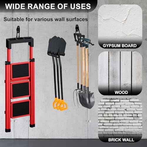 Garage Hooks, 12 Pack Heavy Duty Wall Mount Storage Hanger, Steel Garage Storage Hooks for Ladder, Bike, Garden Tool with Extension Cord Holder Organizer (Black)