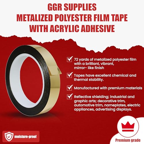 GGR Supplies T.R.U. MMYP-1 Metalized Polyester Film Tape with Acrylic Adhesive. Multiple Colors Available. 72 Yards. (Gold, 1/4 in.)