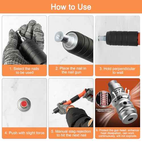 Concrete Nail Gun Kit with 220 pcs Nails, 3 Speed Adjustable Manual Steel Nails Gun Tool, Mini Portable Nail Wall Shooting Machine Fastening Tool for Wall Anchor, Concrete Walls, Fenc, Woodworking