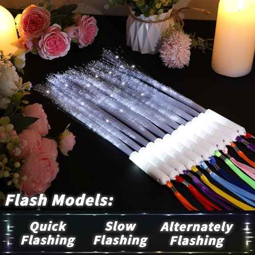 100 Pack White Fiber Optic Wand Glow Wand LED Light Up Wand Bulk with 3 Flashing Models Flashing Sticks for Glow in The Dark Birthday Party Favor Wedding Halloween Christmas, 8 Colors