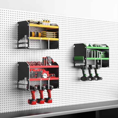 Wall Mounted Power Tool Organizer,Garage Space-Saving Tool Organizers and Storage,Metal Utility Shelf Storage Rack for Cordless Drill