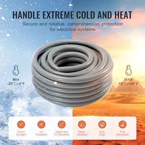 VEVOR 1/2-Inch (100FT) Flexible Electrical Conduit, PVC Liquid-Tight Conduit Non-Metallic with 5 Straight and 5 90-Degree Fittings, for Air Conditioning Motor Controller Pump, IP65