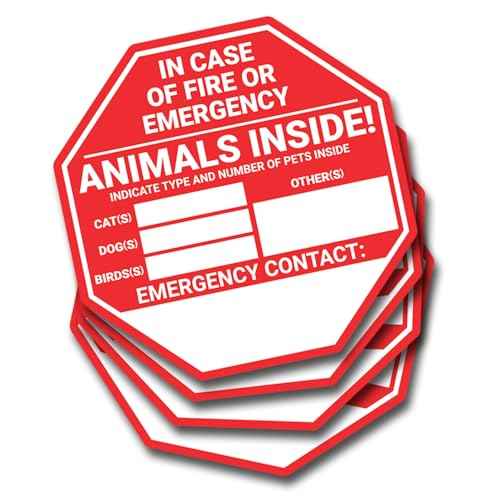 Pet Rescue Sticker Fire Safety - 4 Pack of Window Door Stickers - Save Our Pets Emergency Pet Window Decal - Dog Cat Pet - 3 Animal Rescue Designs to Choose from - 5 Inch Decals (Emergency Stop Sign)