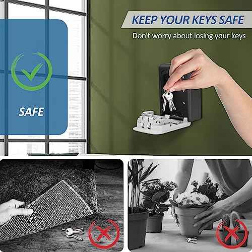 2 Pack Key Lock Box, 4 Digit Combination Lock Box Wall Mounted Waterproof Key Storage Lock Box for Indoor & Outdoor 5 Keys Capacity Re-Settable Code