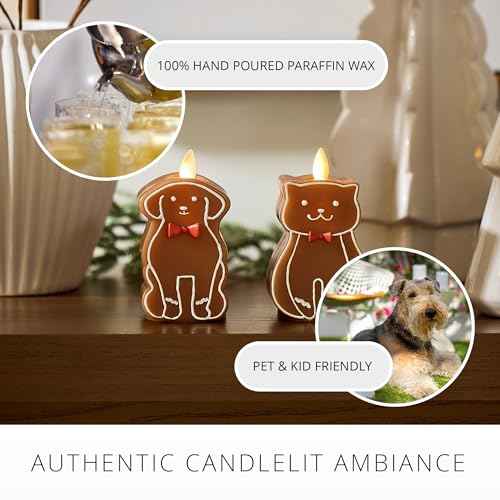 Luminara Flickering Flameless Candle 2.3" x 4.3", Battery Operated & Timer Function, Remote Ready (Sold Separately), Gingerbread Dog Moving Flame LED Light Figural Candle for Christmas Holiday Display