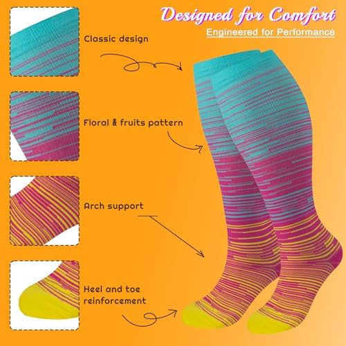 Plus Size Compression Socks for Women & Men 3 Pairs, Wide Calf Extra Large 20-30 mmHg Knee High Support Socks for Travel, Running, Nurse