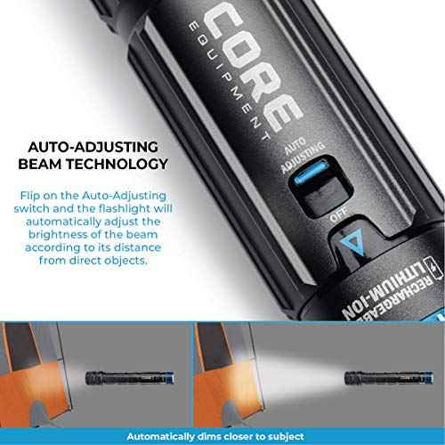 CORE 1500 Lumen CREE LED Rechargeable Camping Emergency Flashlight, Lithium Ion Batteries, Auto-dimming