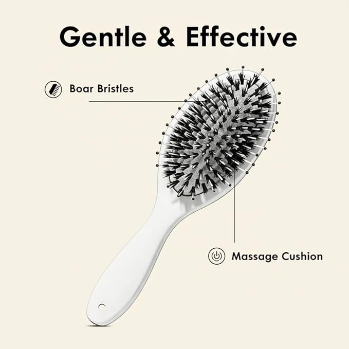 Boar Bristle Hair Brush - Viral World-Famous 5x Sold Out Paddle Brush - Smoother, Stronger, Shinier Hair with Nylon Bristles and Microsphere Massaging Tips, Curly Hair Brush (White)