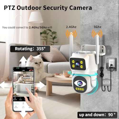 Dual Lens Security Camera Outdoor,WiFi Camera for Home Security,Home Survaillance Outdoor,PTZ,2-Way Audio, Auto Tracking,Night Vision,24/7 Continous Record,IP65 Weather Proof