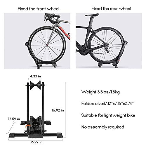 Sports Foldable Alloy Bicycle Stand Bike Floor Parking Rack Steady Wheel Holder Fit 20"-29" BikesIndoor Home Garage Cycling Storage Organizer Cycle Tires Rack Holder for Mountain and Road Bike