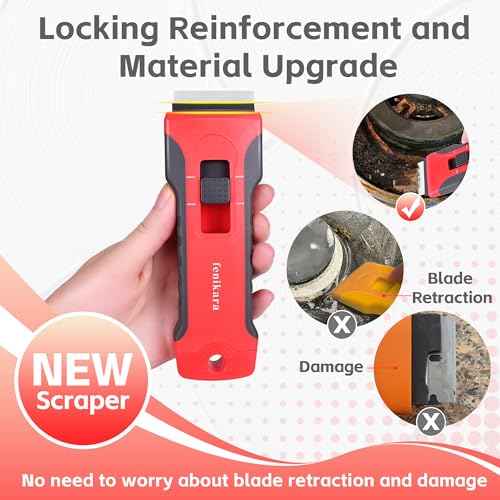 Upgraded Extractable & Magnetic Razor Blade Scraper Tool with 3PCS Plastic Razor Blade Scraper, Razor Scraper with 10 Extra Blades, Cleaning plastic Scraper Tool, sticker, Window, Glass Scraper