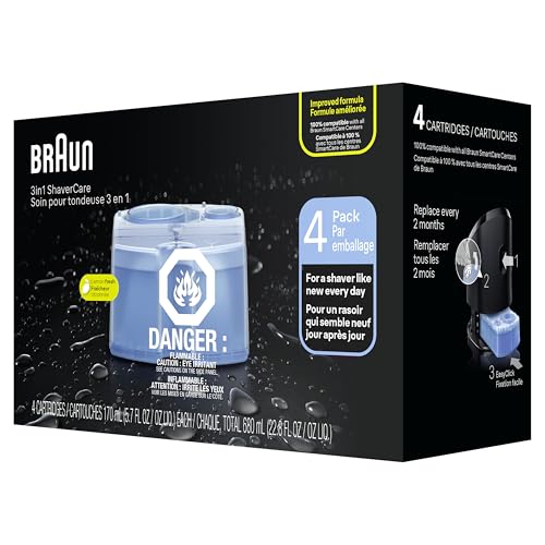 Braun Clean & Renew Refill Cartridges CCR, Replacement Shaver Cleaner Liquid Solution for Clean&Charge System, Pack of 4