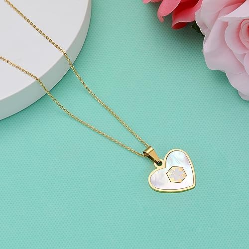 Medical Alert Necklace for Women Shell & Gold-Tone Stainless Steel Emergency ID Tag Pendant Necklace for Girls Custom Engraved Medical Alert Jewelry