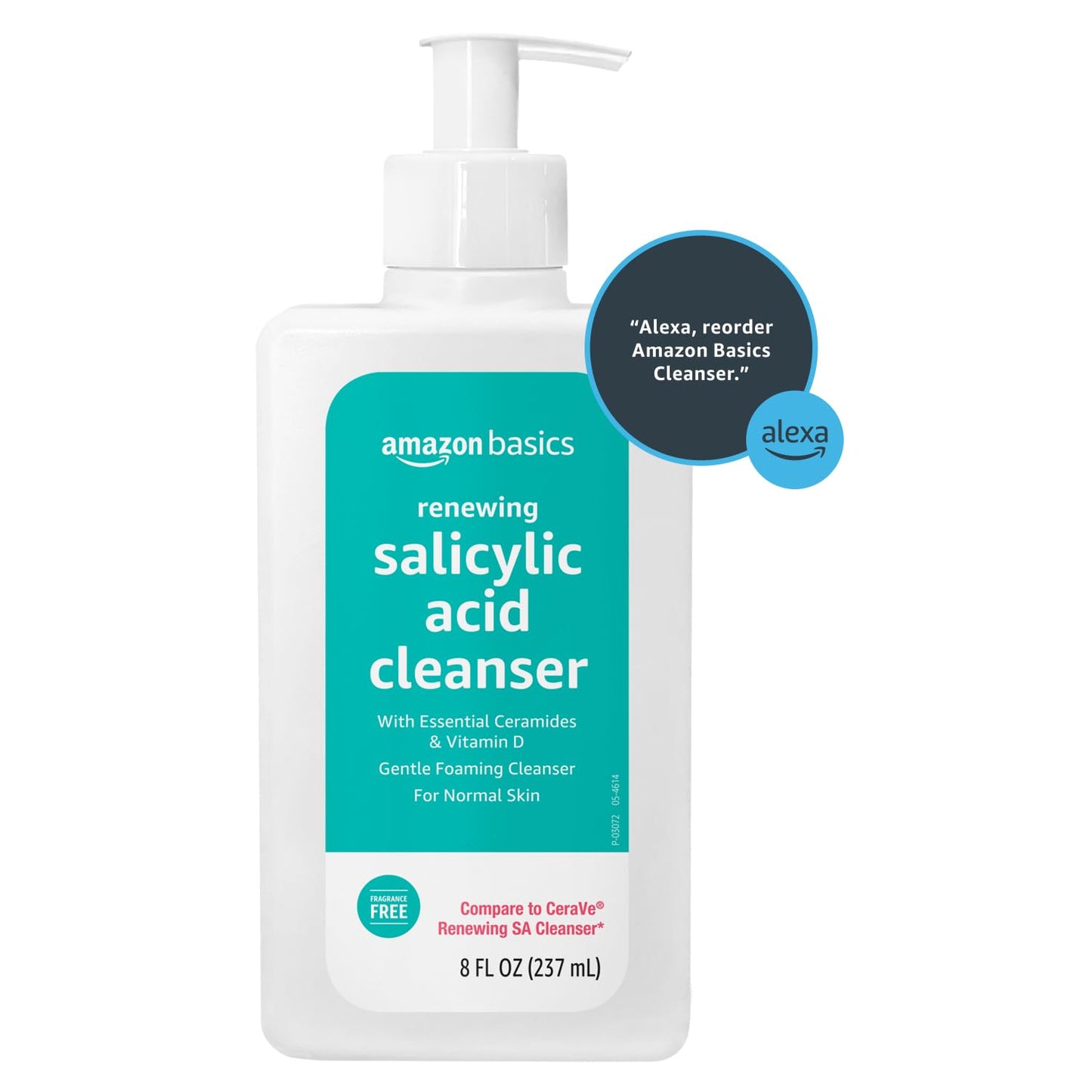 Amazon Basics Exfoliating Face Wash Cleanser, Renewing Salicylic Acid with Ceramides & Vitamin D, Foaming Formula, Smooths Skin, 8 fl oz (Pack of 3)