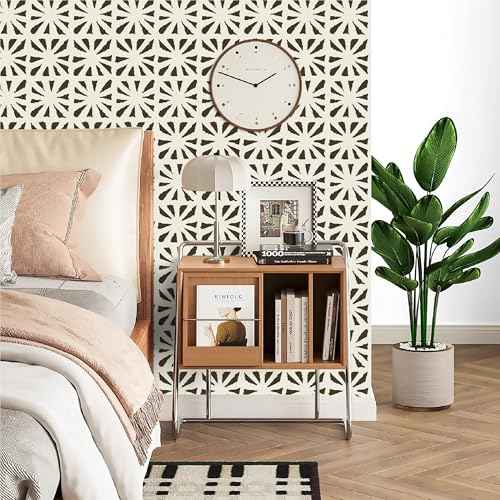 Peel and Stick Wallpaper Geometric Boho Contact Paper Black 78.7 "x17.3 Beige Self-Adhesive Wallpaper Vintage for Bedroom Waterproof Removable Shelf Liner Decal Vinyl Roll