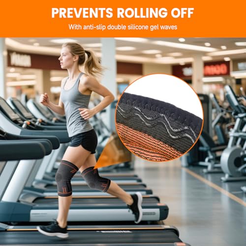 Compression Knee Brace for Women Men 2 Pack Compression Knee Sleeve Knee Brace for Knee Pain Arthritis Meniscus Tear Knee Support for Running Workout Wrestling Weightlifting Sport Athletics Orange M