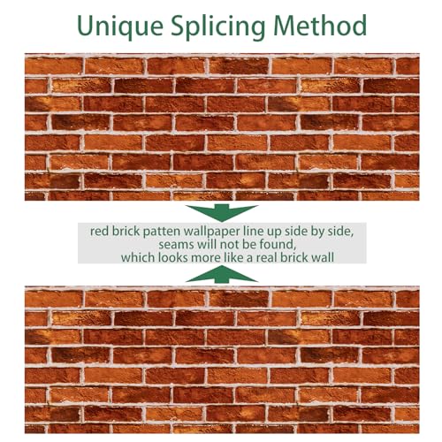 practicalWs Red Brick Wallpaper Peel and Stick 17.7in x 118.1in Brick Wrapping Paper Self Adhesive Faux Stone Removable Wall Paper for Christmas Halloween Fireplace Bedroom Bathroom Decoration
