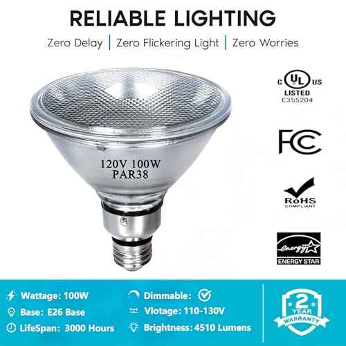 PAR38 Halogen Flood Light Bulbs 100W 120V, E26 Base, 2700K Warm White Light for Indoor and Outdoor 4Pack