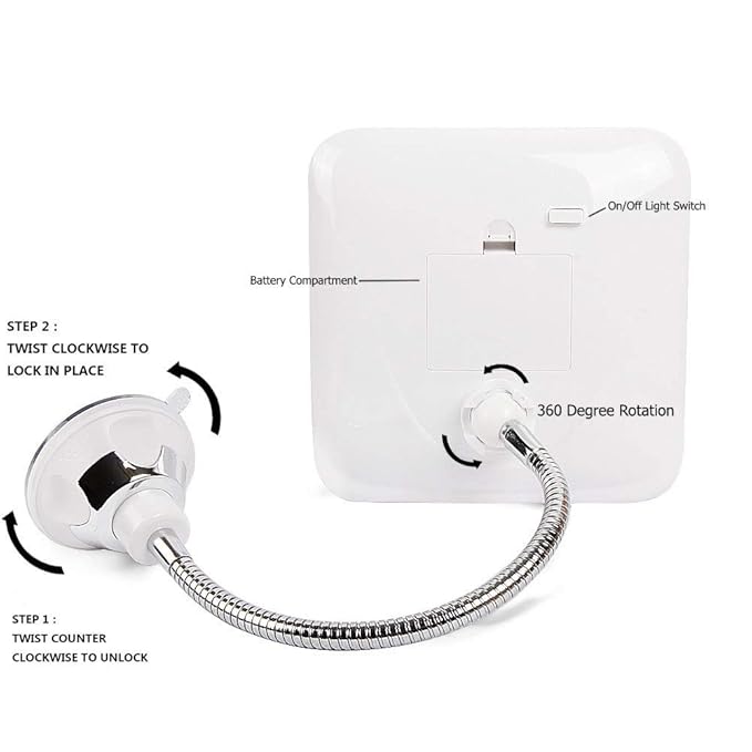 SunplusTrade Makeup Mirror with LED Lights and 7X Magnification, Portable Cordless Design Suction Cup Mirror for Home and Travel with Flexible Gooseneck to Adjust to Any Position Easily
