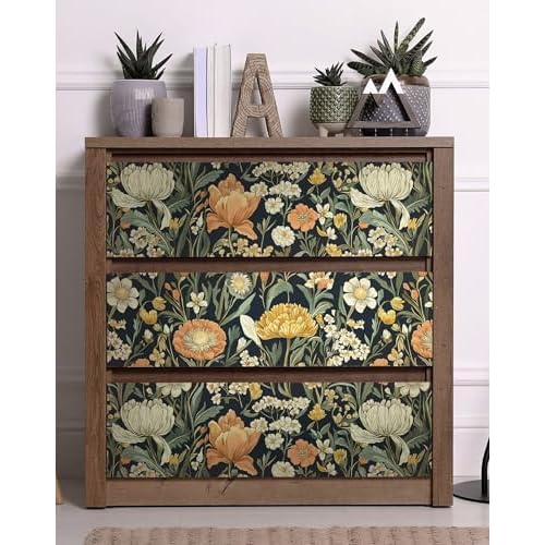 Safiyya Floral Peel and Stick Wallpaper Boho Contact Paper Peel and Stick 17.3"x 78.7" Black Wall Paper Self Adhesive Wildflower Farmhouse Removable Wallpaper for Bedroom Bathroom Vinyl Roll
