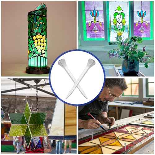 Zonon 150 Pcs Stained Glass Making Tool Set 100 Horseshoe Nails and 50 Glass Stop Blocks for Making Stained Panels