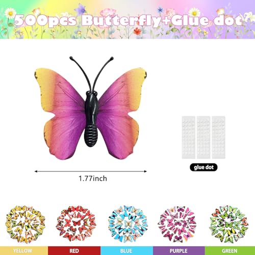 3D Butterfly Wall Decor 500 PCS, 5 Styles Butterfly Wall Decals Removable Mural Stickers for Home Room Bedroom Nursery Decor