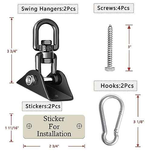 Heavy Duty Swing Hangers for Wooden Sets 2000 LB Capacity Hammock Hanger 360 Swivel Stainless Steel Swing Hardware Accessories 2 Packs for Porch Playground Yoga Heavy Bag