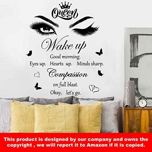 Inspirational Quotes Wall Decals Vinly Beauty Eyes Eyelash Wall Sticker Motivational Phrase Wall Decal Removable Positive Lettering Saying Sticker for Women Girls Bedroom Living Room Bathroom Decor