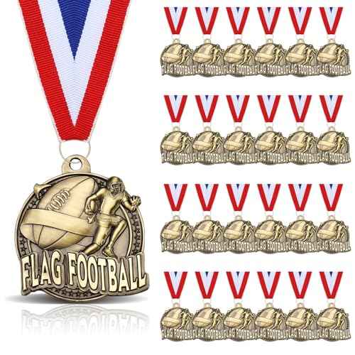Cunno 24 Pcs Gold Medals Bulk 2 Inch Award Ribbons Sports Themed Metal Medal Trophy for Team Day Tournaments Birthday Party Winner Gifts