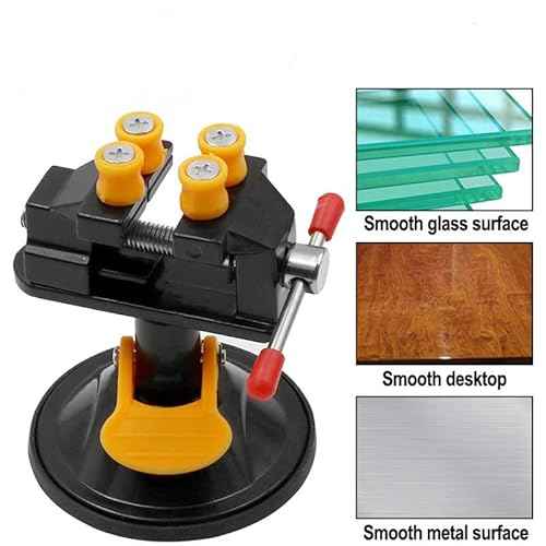 Universal Mini Table Bench Screw Clamp Engraving Table Vice 360 Rotatable Adjustable Table Vise Suction Cup Base for Jewelry Watch Walnut