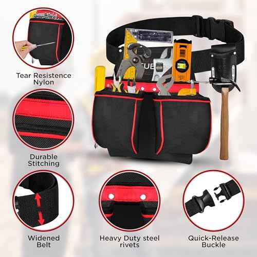FUERI Cordura Tool Pouch with Belt Clip Hammer Hoslters 11 Pocket Pouches for Tool Belt Construction Carpenters Electrician Men Women Workers
