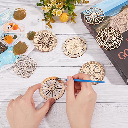 GORGECRAFT 7 Style 14Pcs Wooden Carved Onlay Appliques Carving Decal Corner Craft Unpainted Furniture Home Window Decoration Wood Carving Decal for Dresses Door Cabinet Wardrobe Ceiling, Round